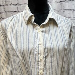 Chaps Long Sleeve Cotton Button Down Shirt Blue/White Stripe sz Large EUC